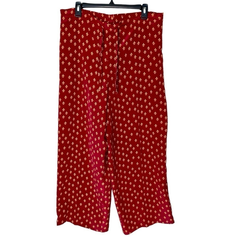 FLEUR-DE-LIS 100% Silk Lounge Pants Wide Leg Burnt Red Gold Women Size S